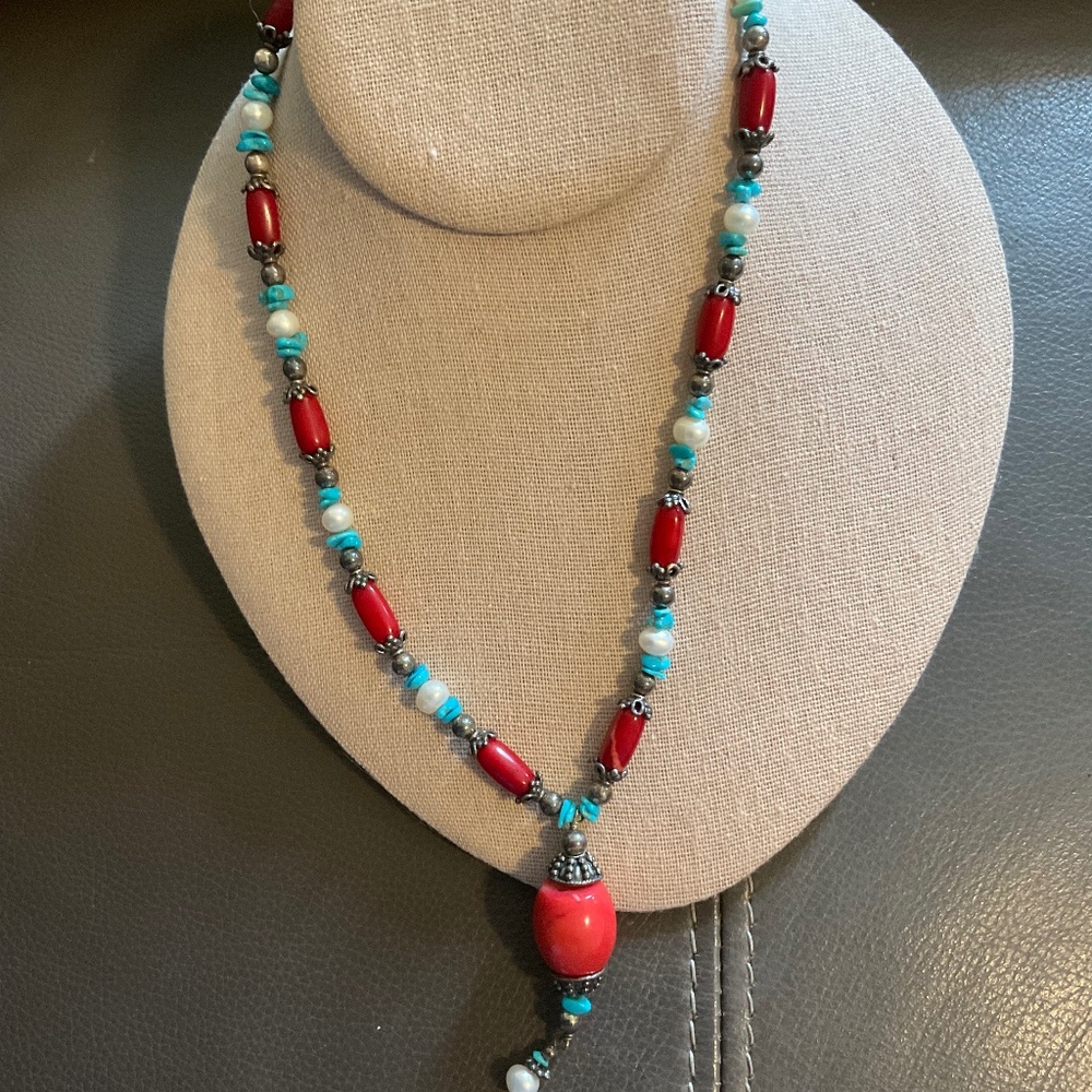 Vintage beaded necklace M 925 Sterling Silver Necklace